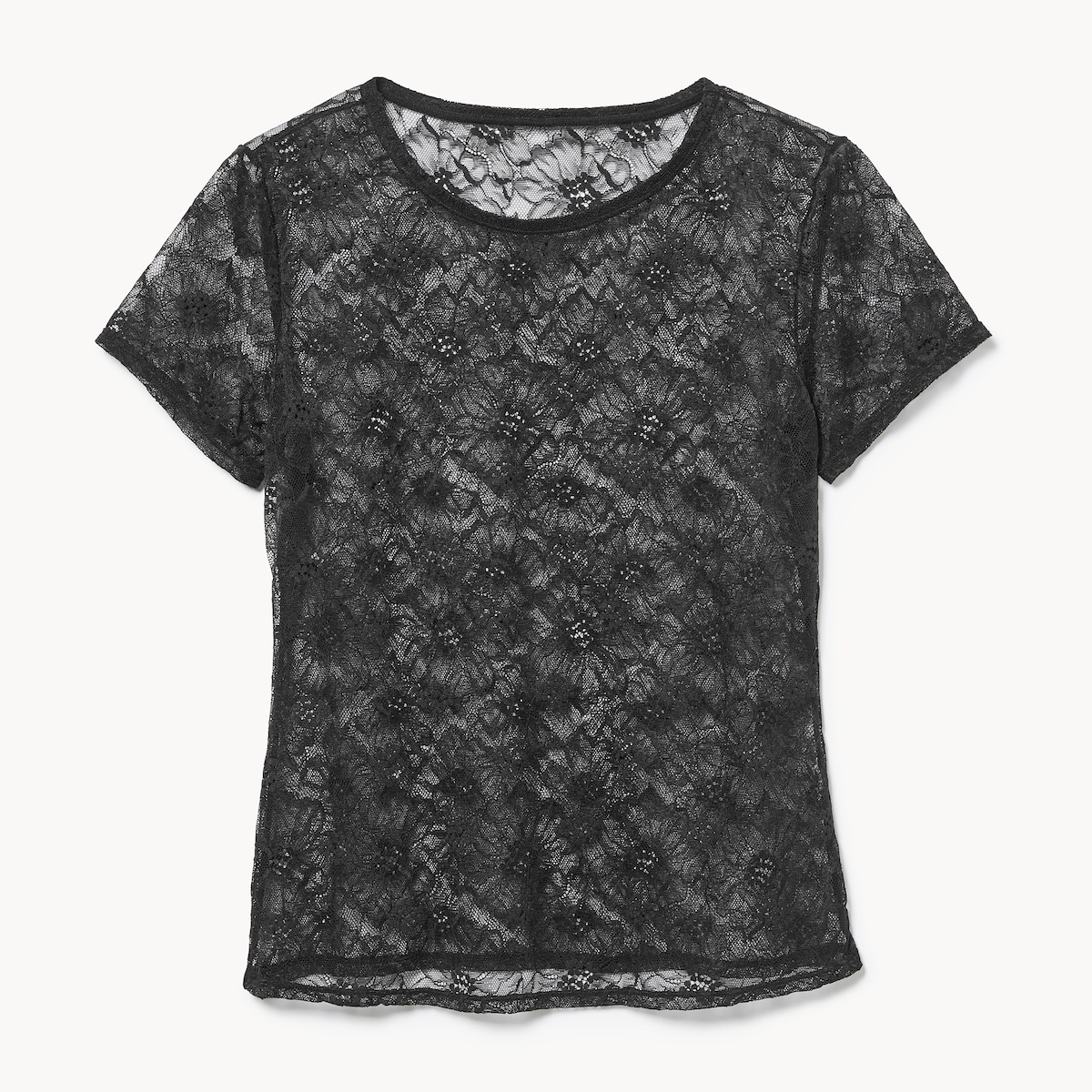 Lace Crop T-Shirt - Black