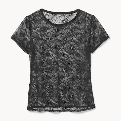 Lace Crop T-Shirt - Black