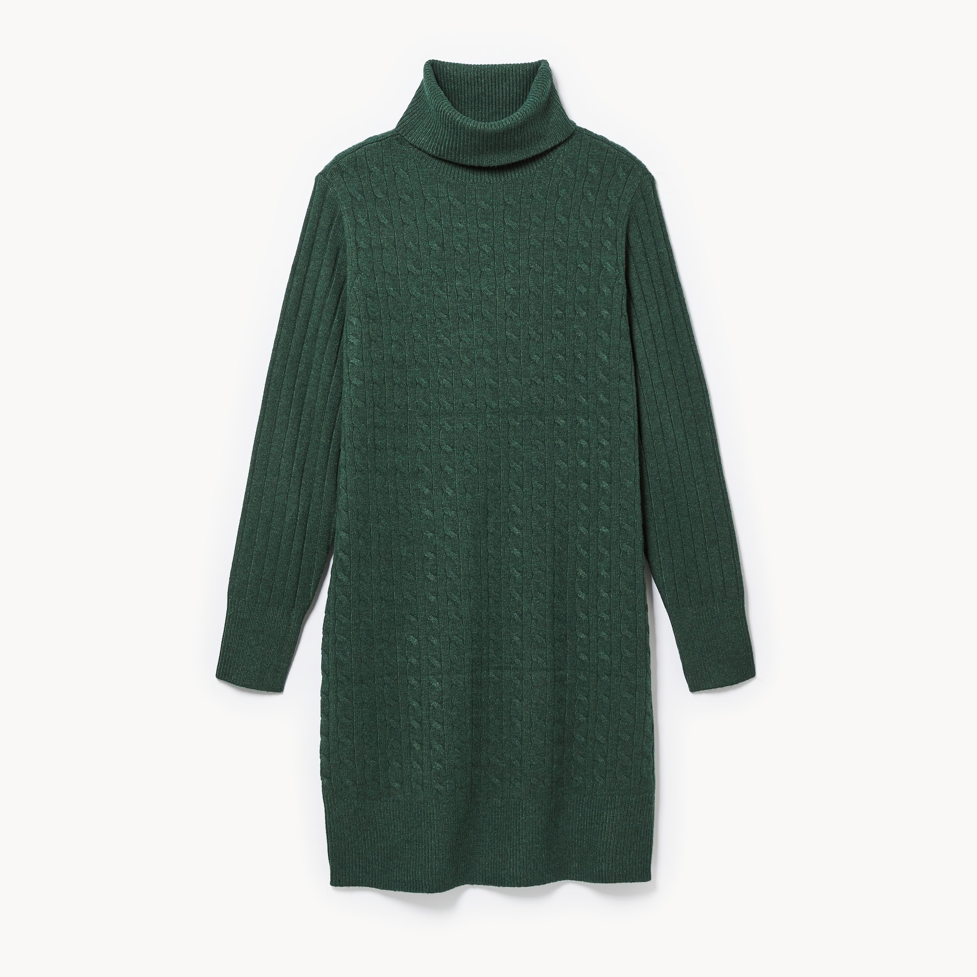 Cable Knit Turtleneck Dress in Dark Green Mix from Joe Fresh