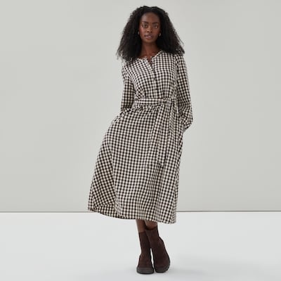 Henley Long Sleeve Maxi Dress - Brown