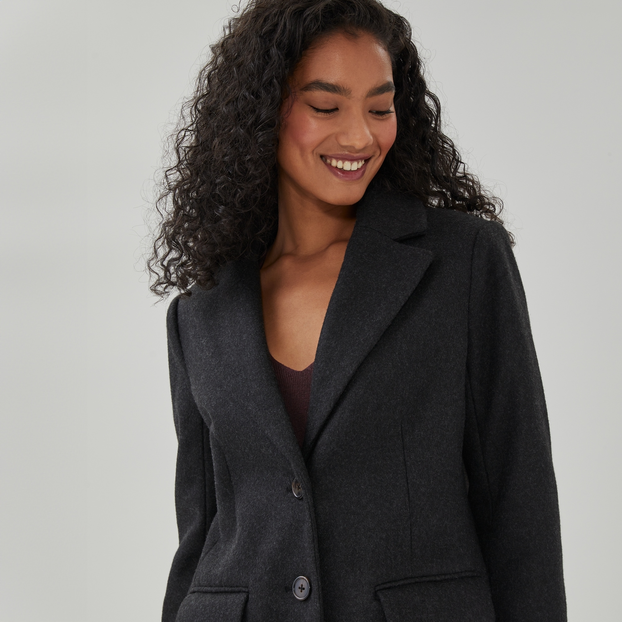 Structured Melton Car Coat in Charcoal Mix from Joe Fresh