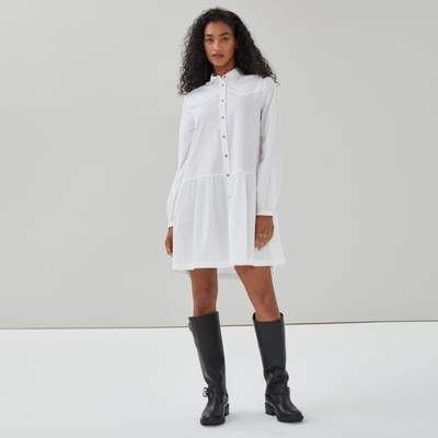 Drop Waist Mini Shirt Dress - Bright White