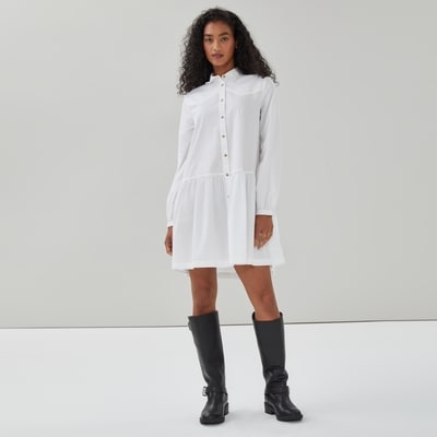 Robe chemisier mini à taille basse - Blanc pur