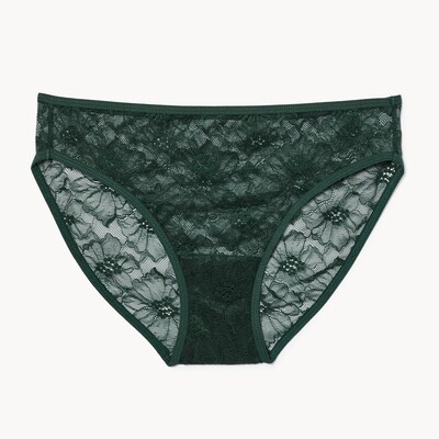 Culotte bikini en dentelle - Vert Foncé