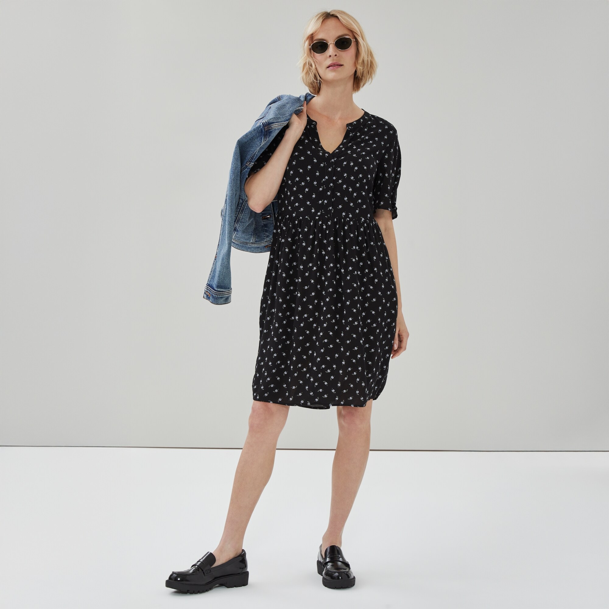 Ameri CHECK JACKET MINI DRESS Women's Smocked Tie-Front Mini Dress