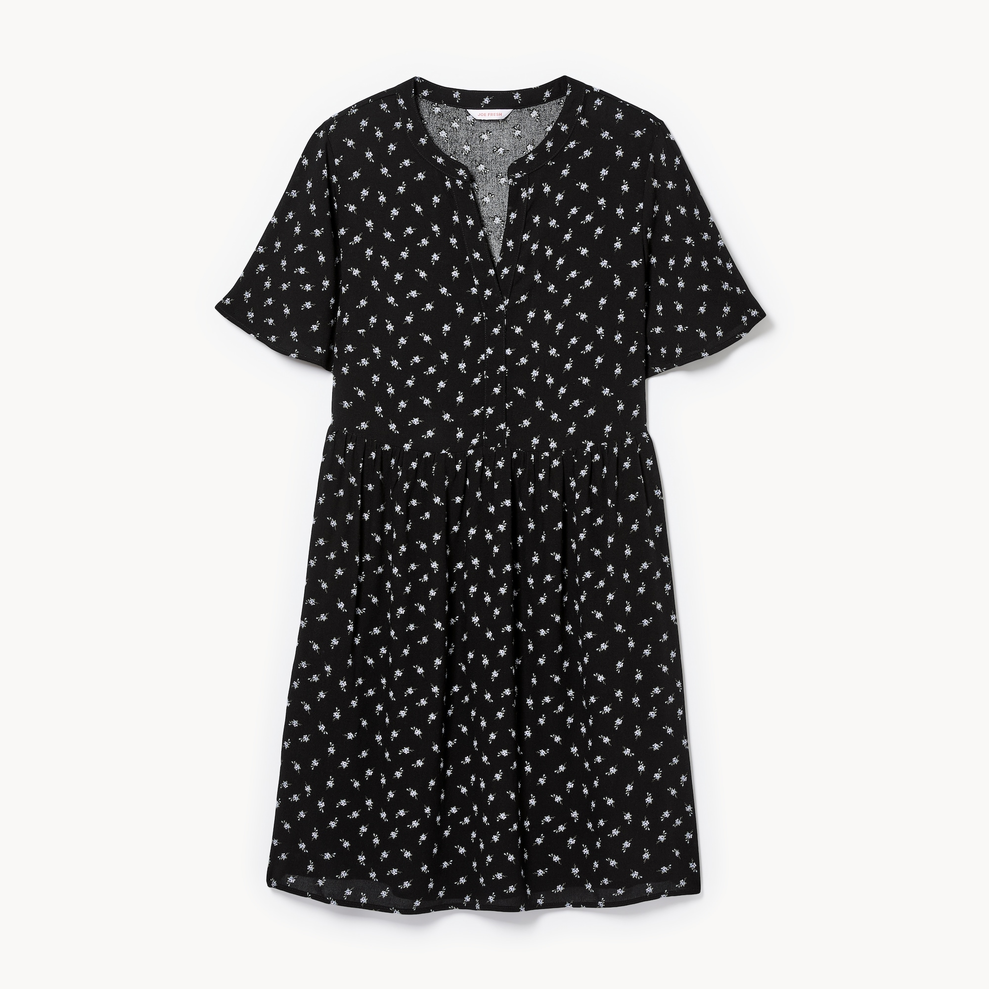 Printed V-Neck Mini Dress in Black from Joe Fresh