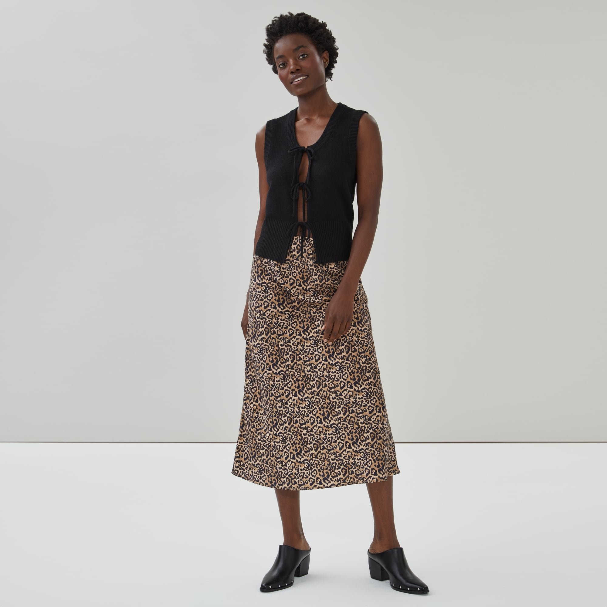 Printed Satin Midi Skirt in Taupe from Joe Fresh
