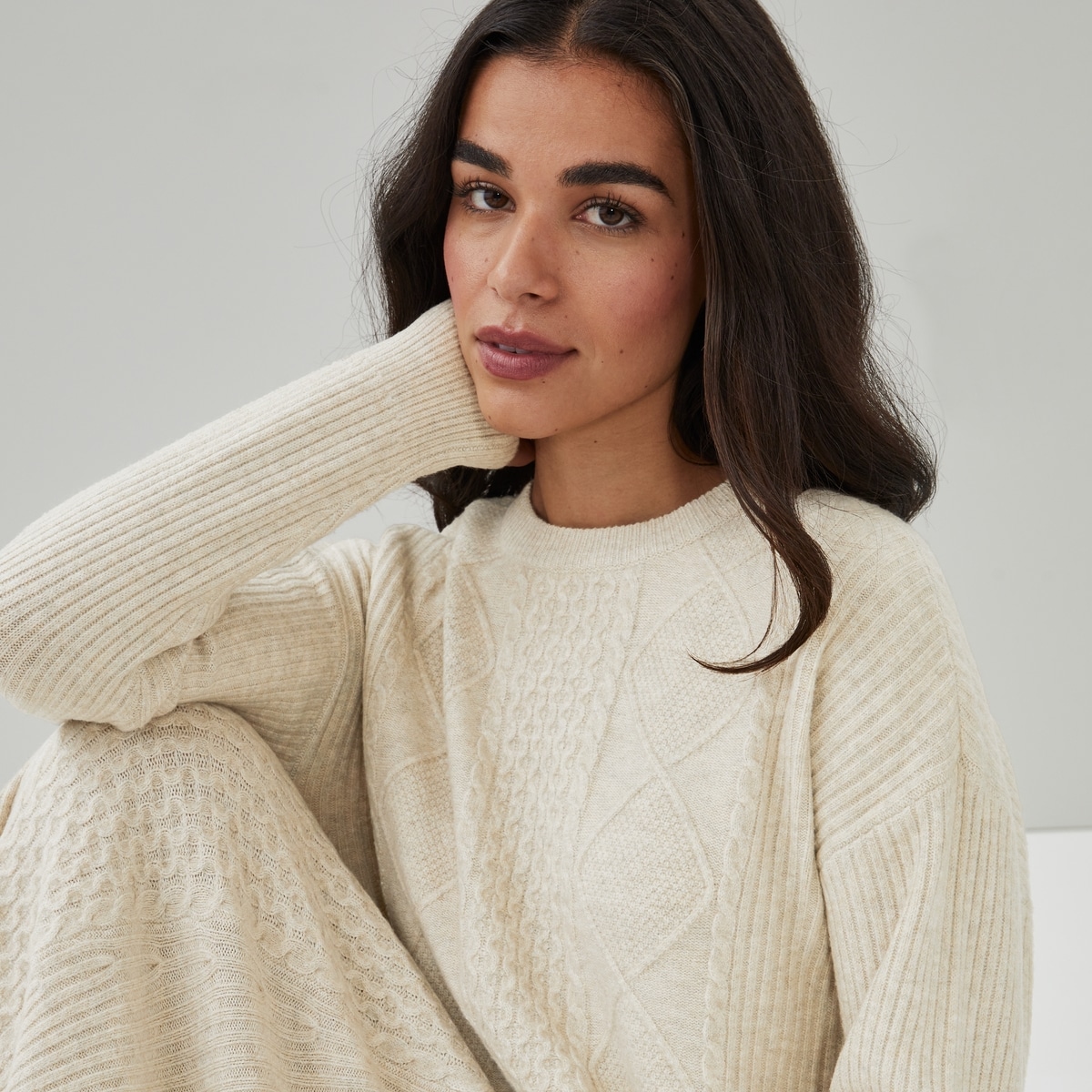 Cable Knit Crew Neck Sweater