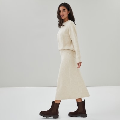 Cable Knit Midi Skirt - Oat Mix