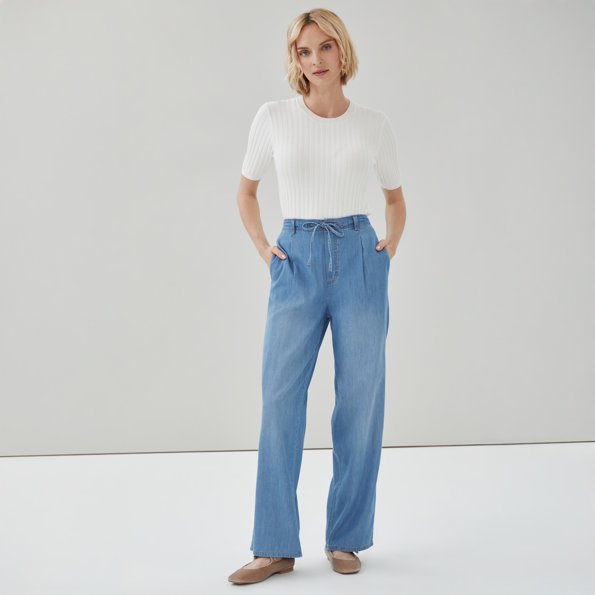 Ameri CHAMBRAY FRINGE PANTS