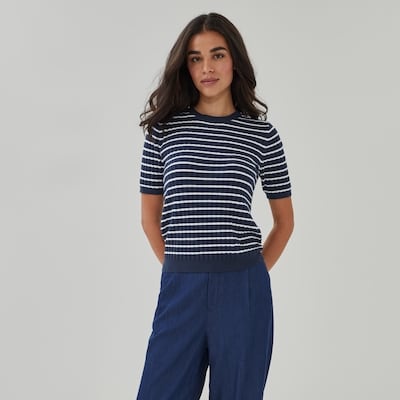 Short Sleeve Rib Knit Top - Navy