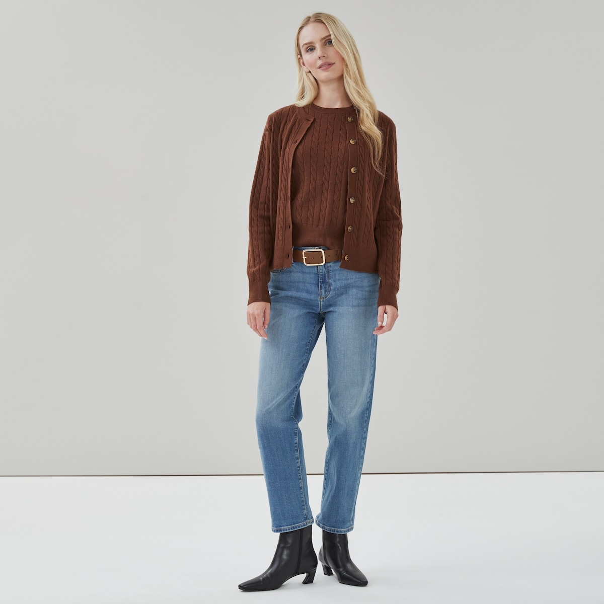Cable Knit Cardigan - Brown