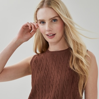 Cable Knit Sweater Tank - Brown