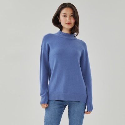 Mock Neck Knit Sweater - Dusty Blue