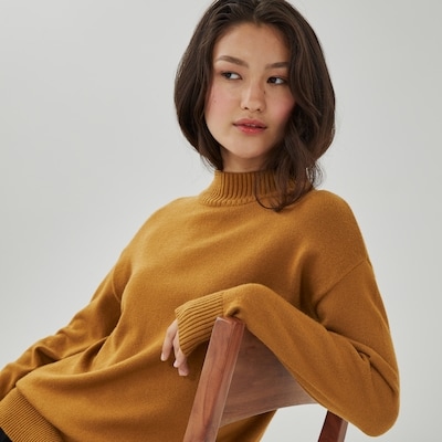Mock Neck Knit Sweater - Dark Gold