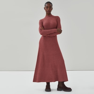Robe-chandail en tricot côtelé - Cuivre