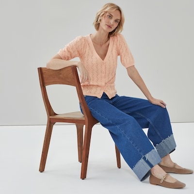 Pointelle Cardigan - Peach