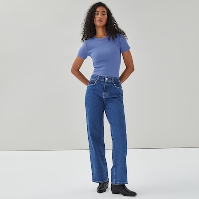 T-shirt côtelé - Bleu Cendré