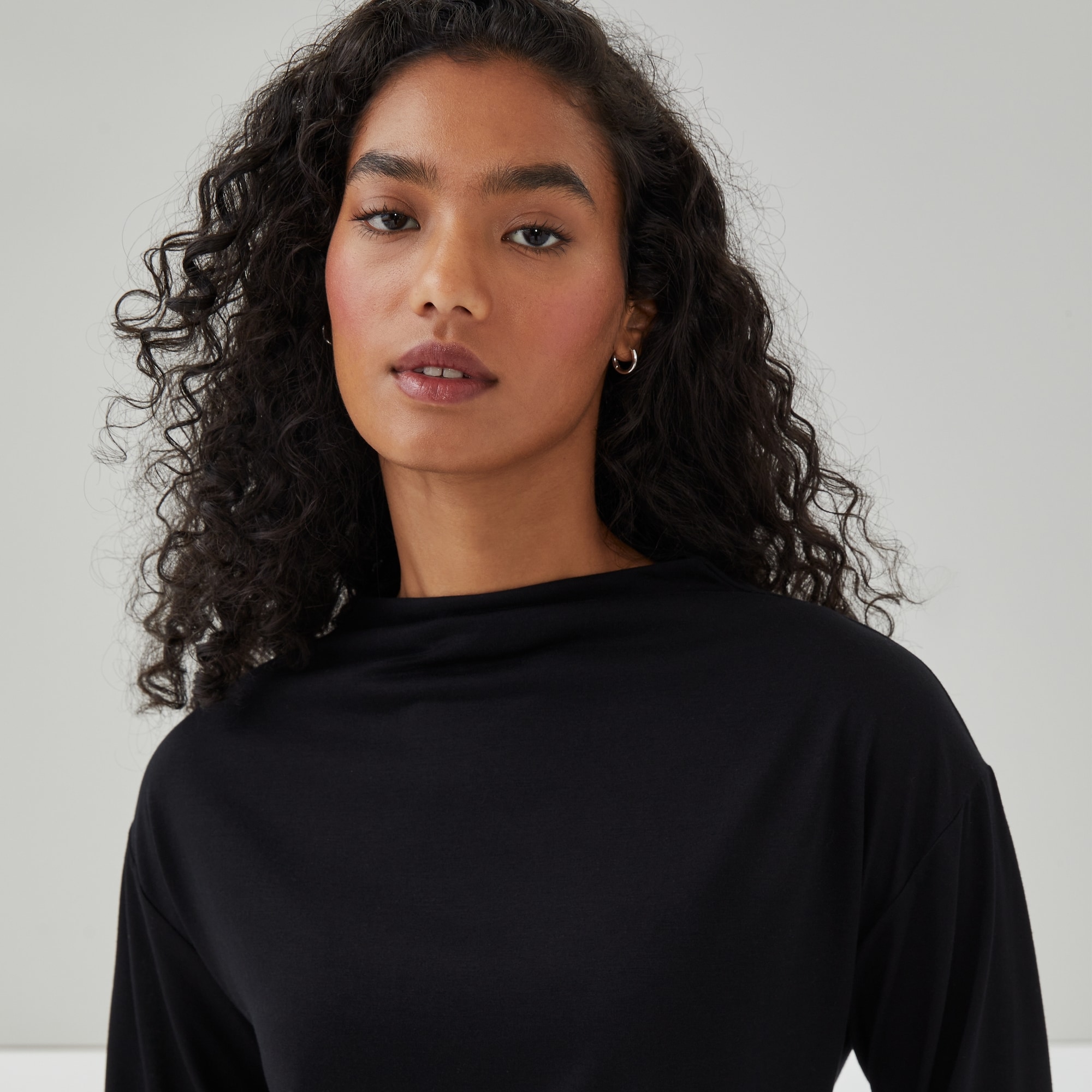 High Neck Long Sleeve Top in JF Black from Joe Fresh