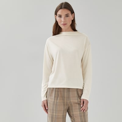 Haut à manches longues à col haut - Écru