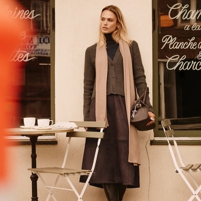 Faux Suede Midi Skirt - Dark Brown