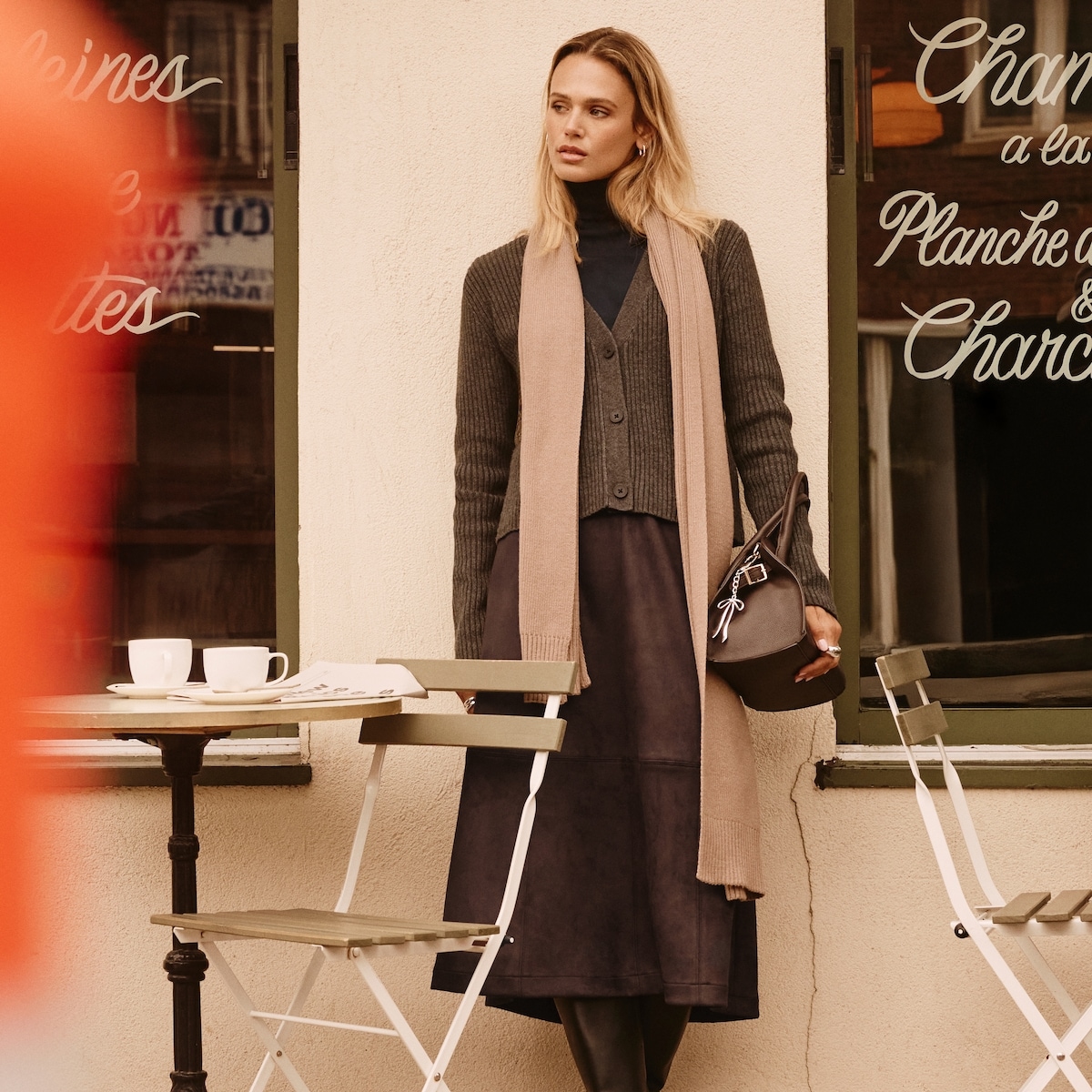 Jupe midi en similisude - Brun Fonc