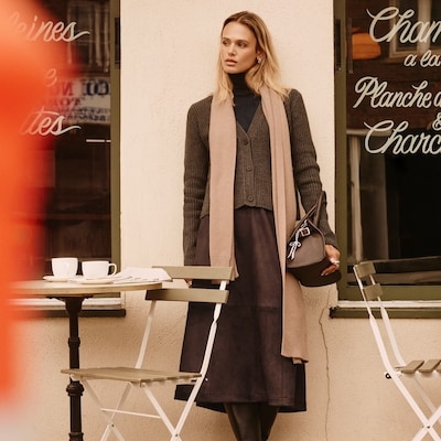 Faux Suede Midi Skirt - Dark Brown