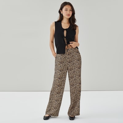 Pantalon imprimé à jambe large - Taupe