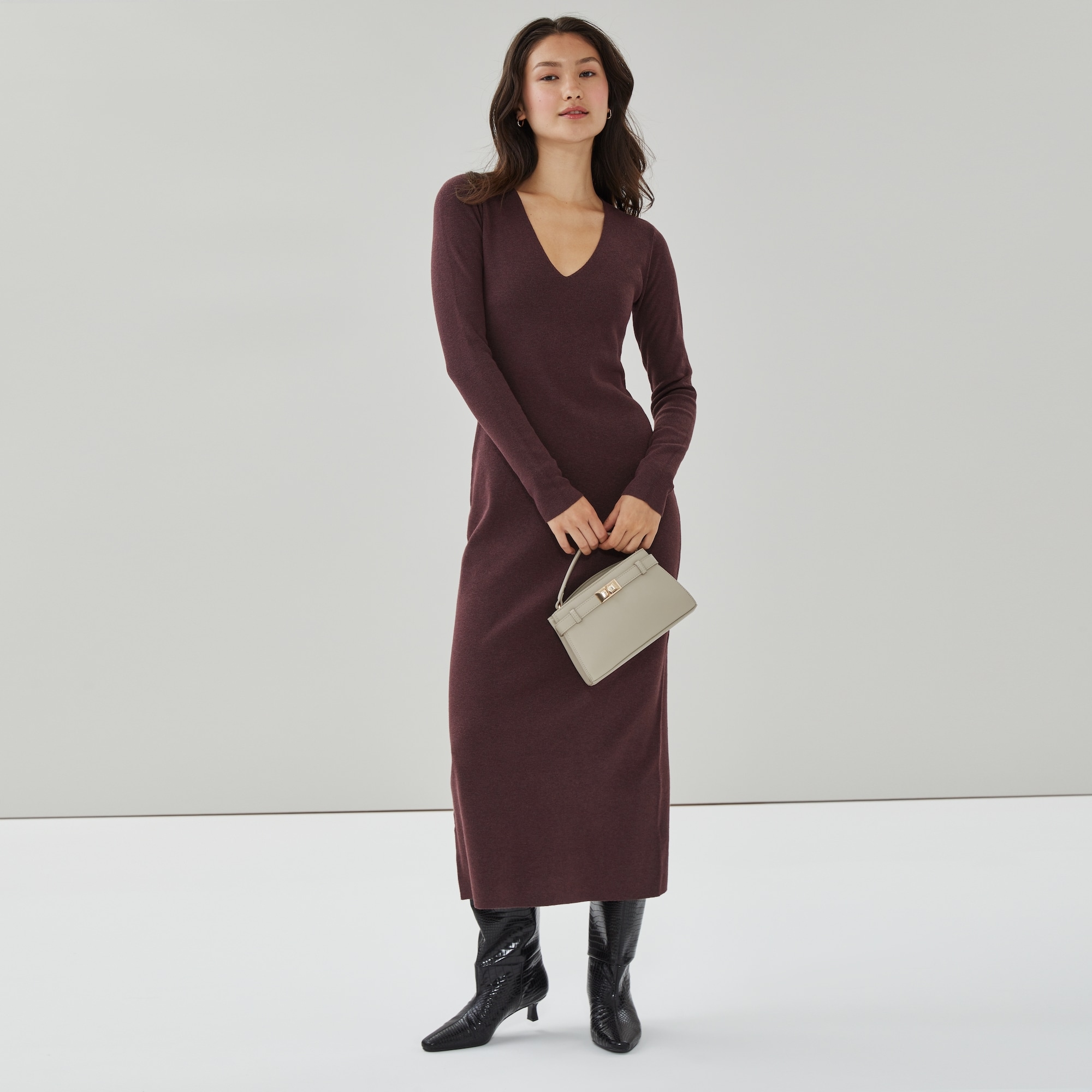 Maxi Sweater Dress in Dark Burgundy from Joe Fresh