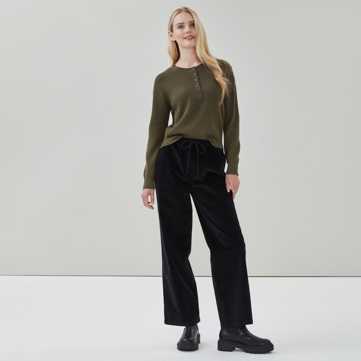 Corduroy Wide Leg Pant - Jf Black