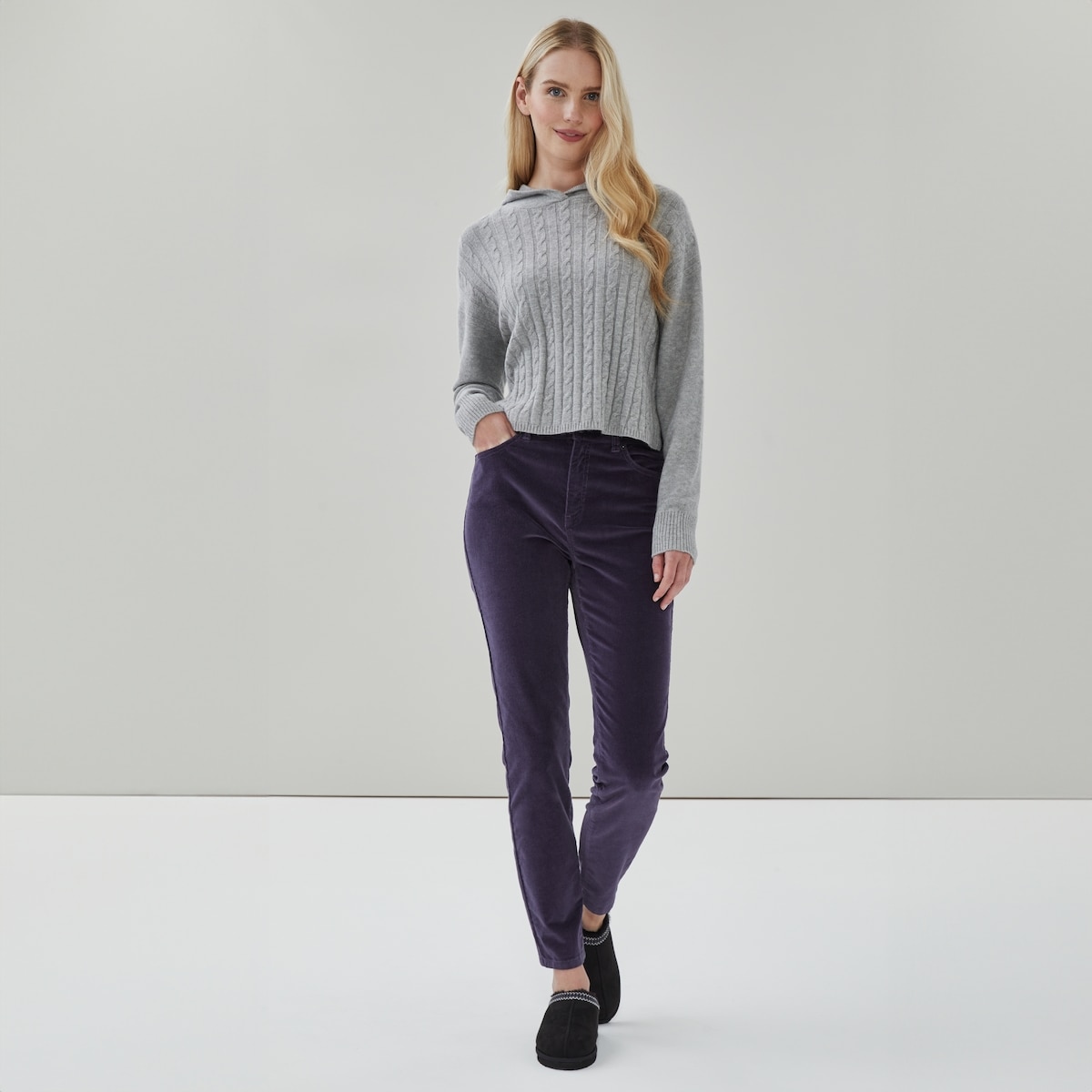 High Rise Corduroy Pant - Dark Grey