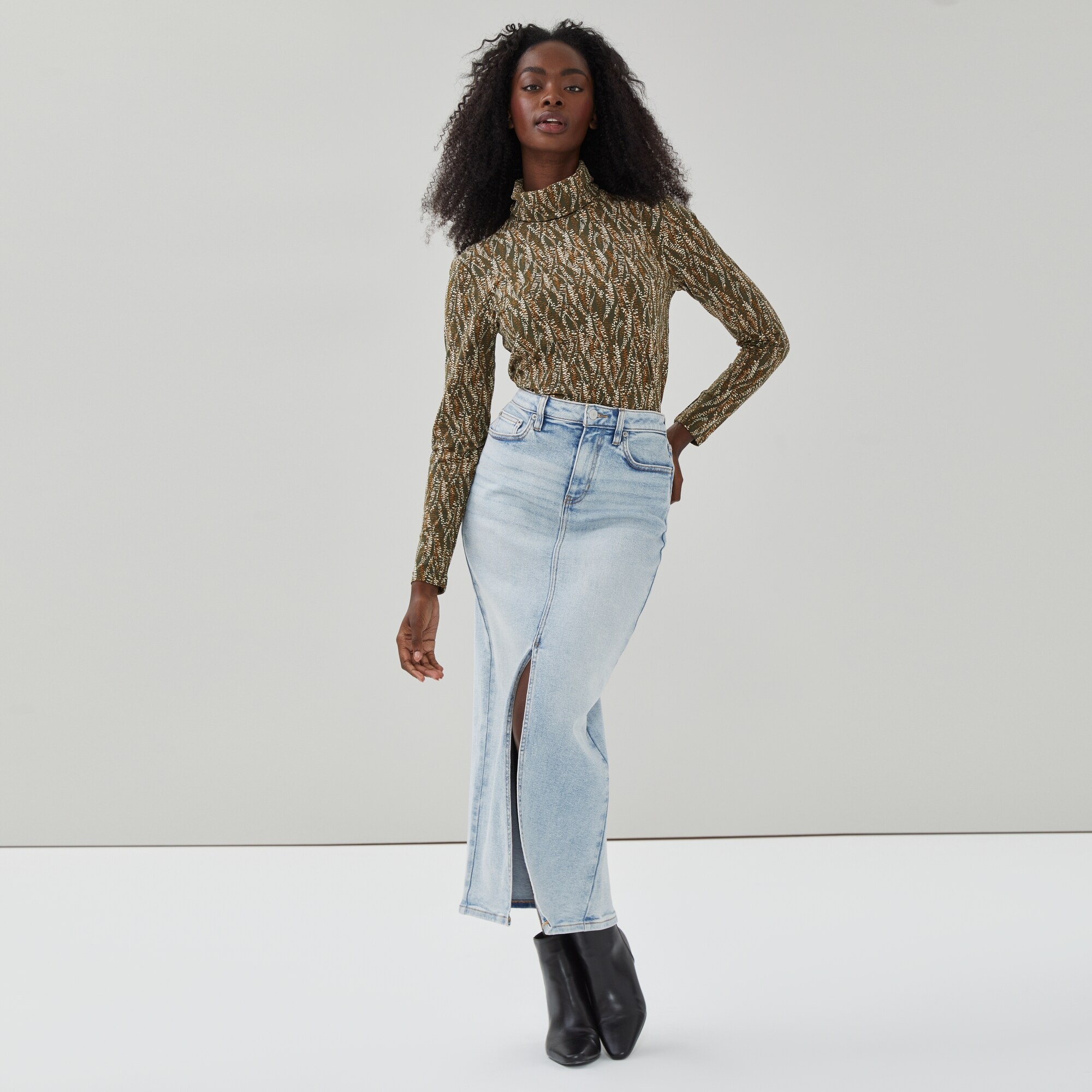 Printed Turtleneck in Dark Olive from Joe Fresh