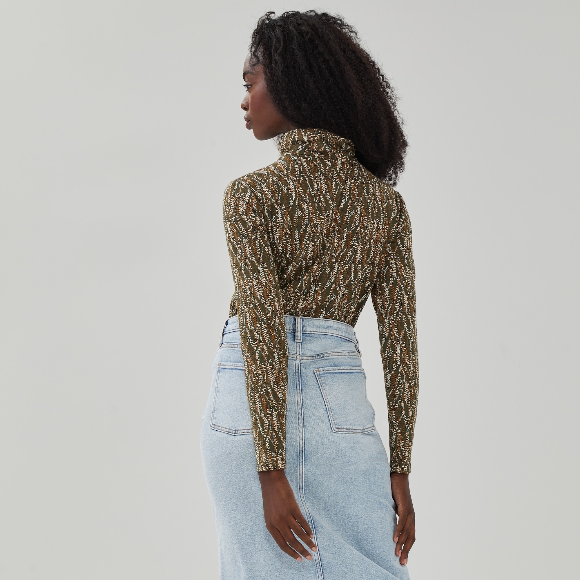 Printed Turtleneck in Dark Olive from Joe Fresh