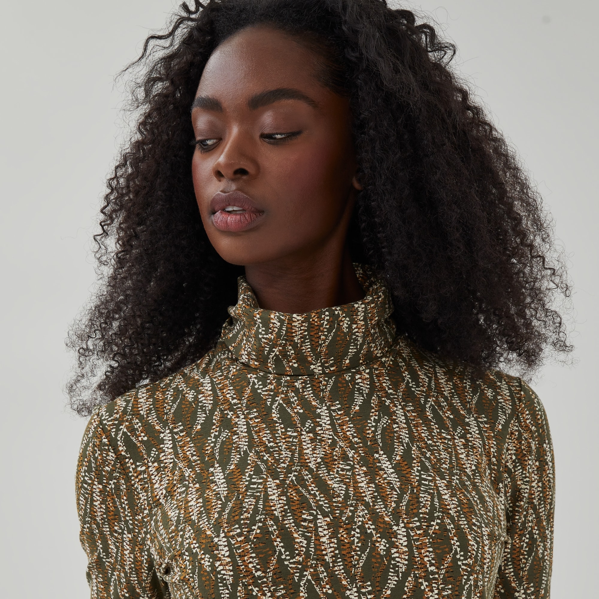 Printed Turtleneck in Dark Olive from Joe Fresh