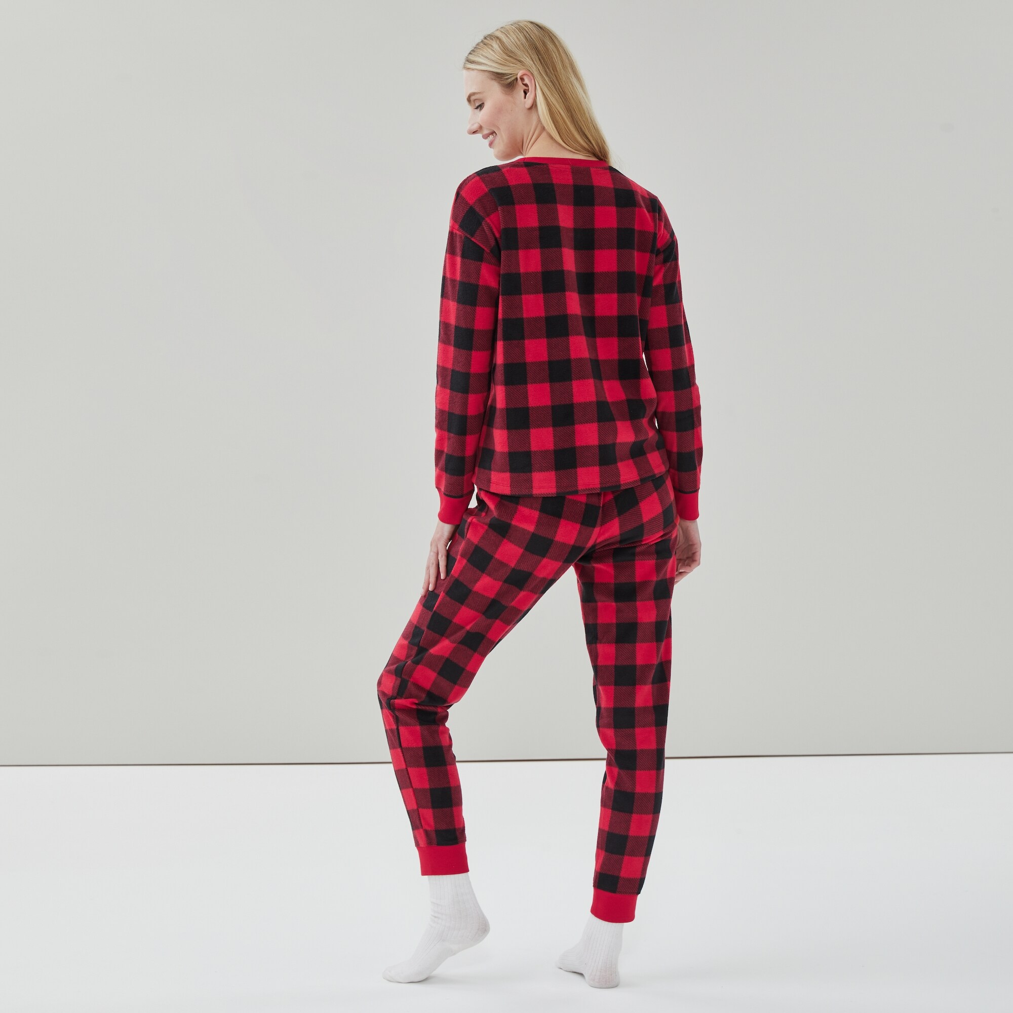 Happy Nation Women's Adult Size Classic Pajama Sleep Set - Red Lolli Buffalo Check