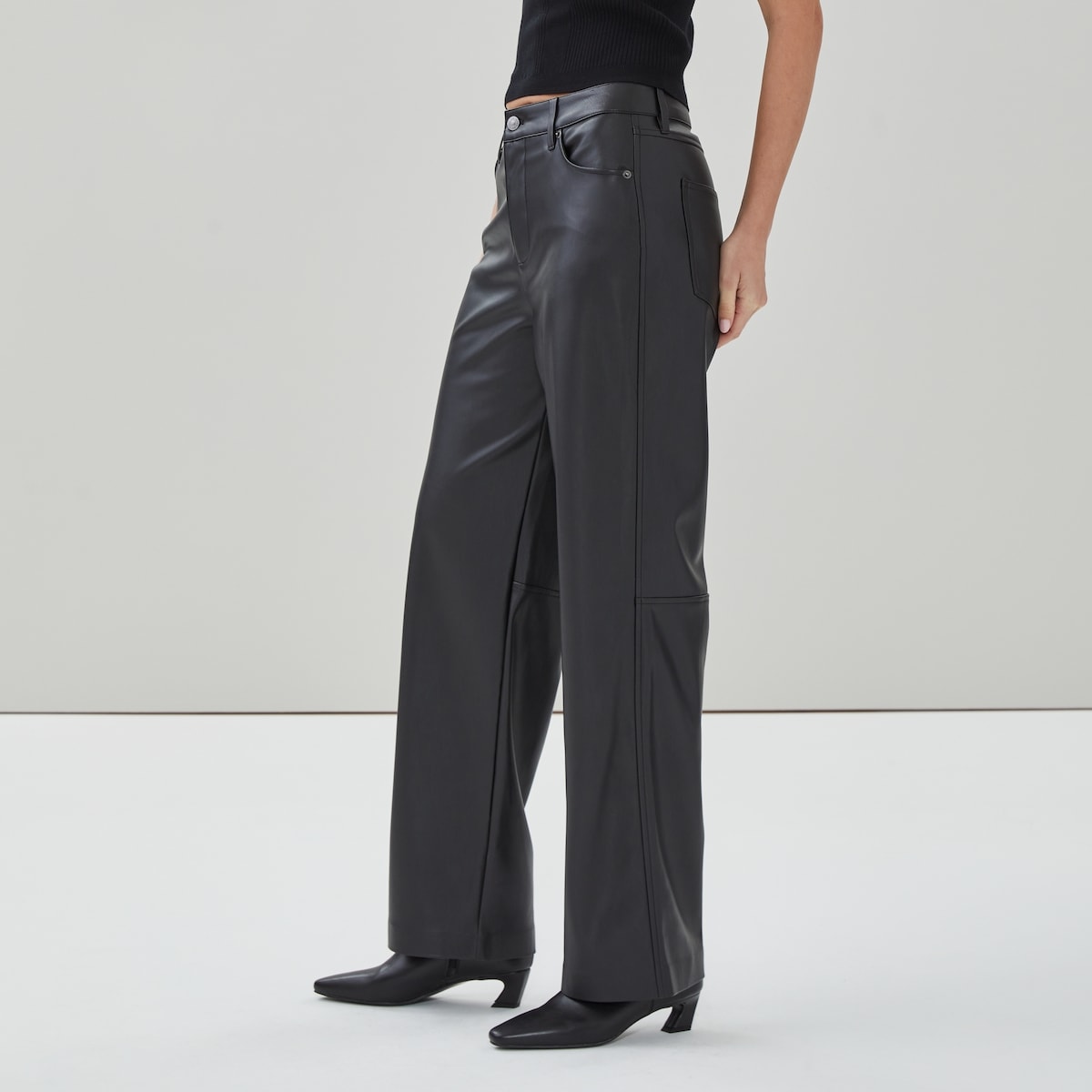 Faux Leather Wide Leg Pant - Jf Black