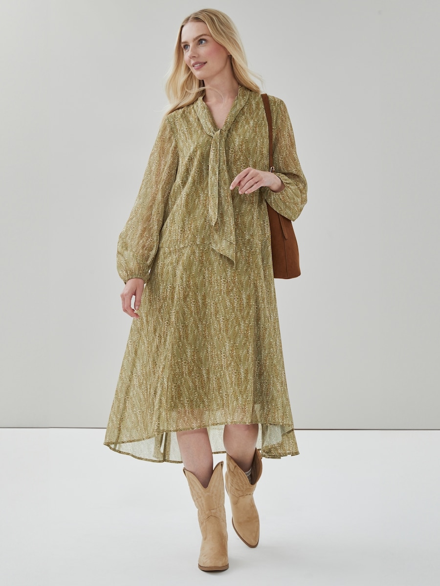 Robe maxi manches longues en mousseline - Olive Ple