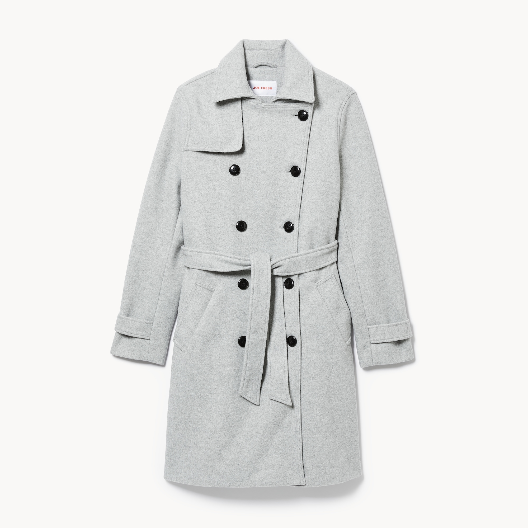 ジャケット・アウター DOUBLE FACE CHECK DOUBLE BREASTED COAT Double-Breasted Coat in Light Grey Mix from Joe Fresh