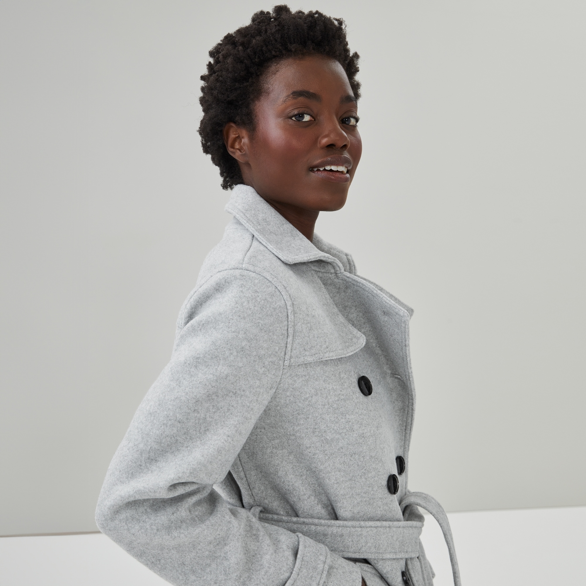 Double-Breasted Coat in Light Grey Mix from Joe Fresh