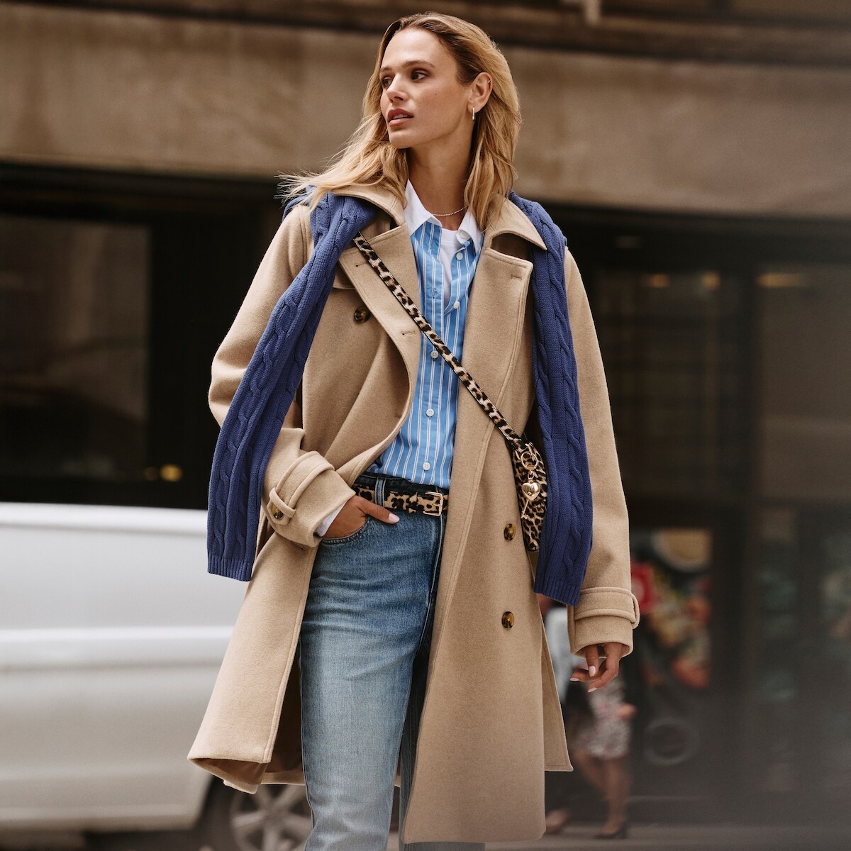 Double-Breasted Coat - Light Brown Mix