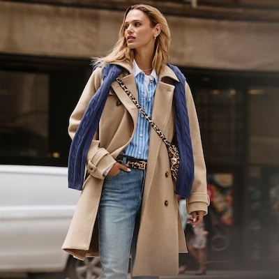 Double-Breasted Coat - Light Brown Mix