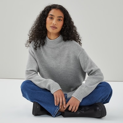 Mock Neck Sweater - Grey Mix