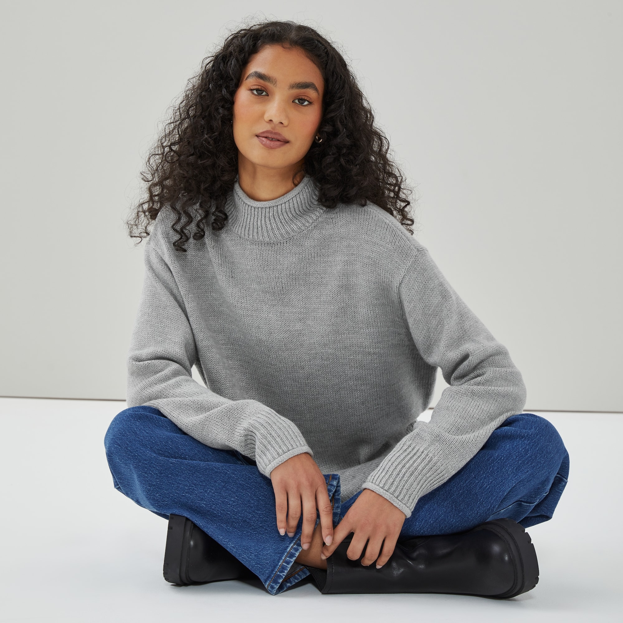 Mock Neck Sweater in Grey Mix from Joe Fresh