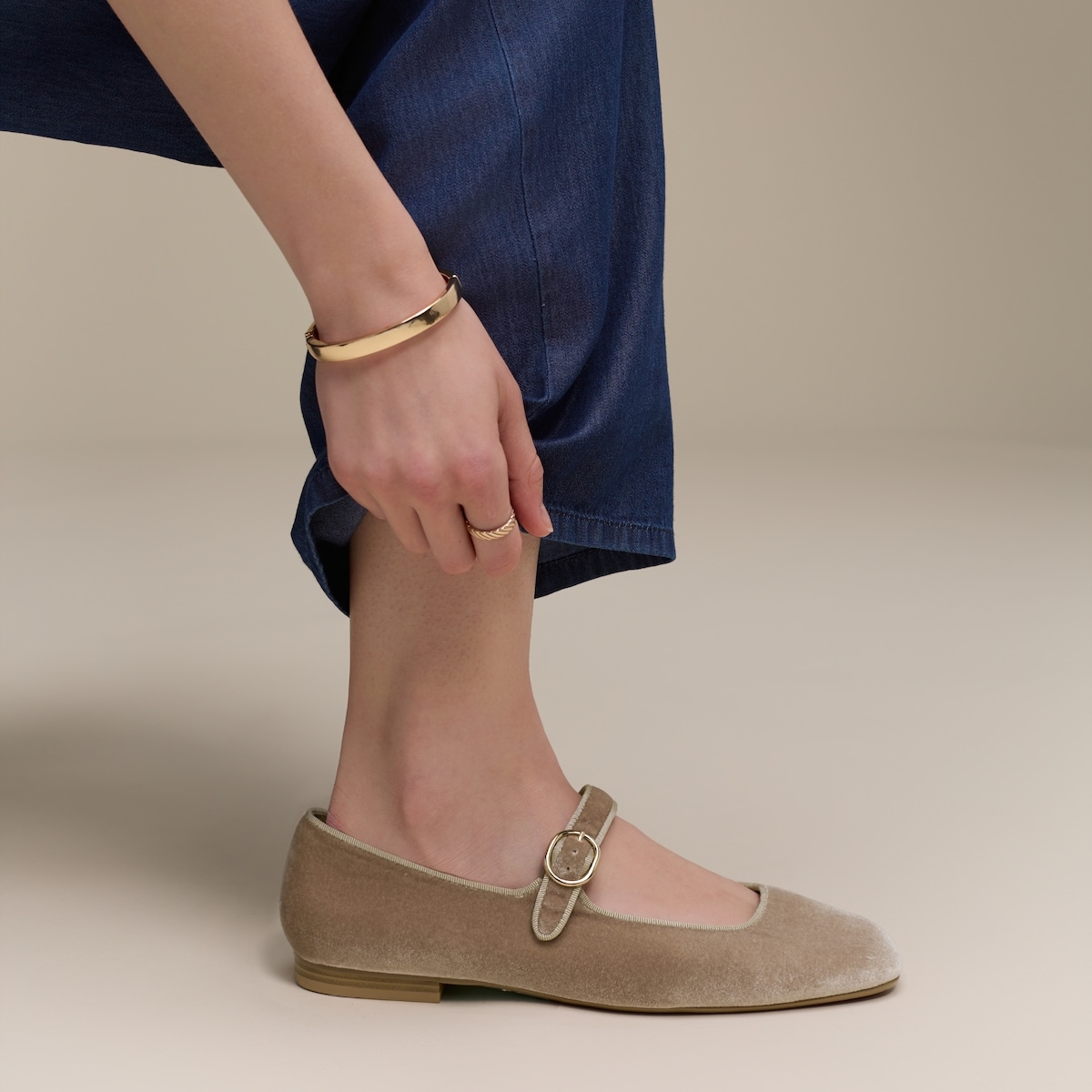 Velvet Mary Jane Flats