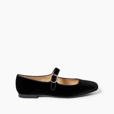 Velvet Mary Jane Flats - Black