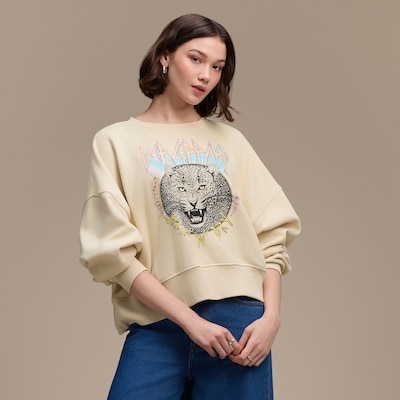 Def Leppard Cropped Sweatshirt - Cream