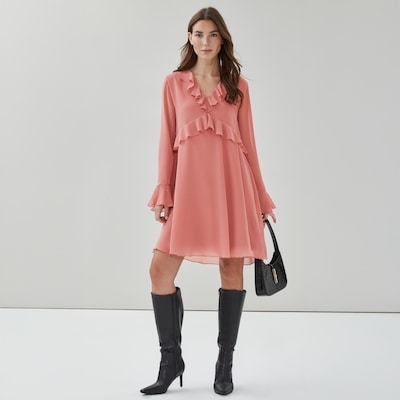 Chiffon Ruffle Dress - Dusty Rose