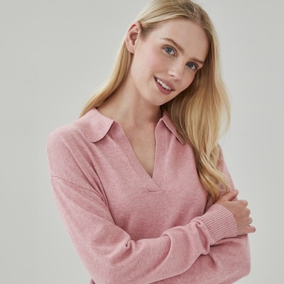 Cotton Cashmere Collared Sweater - Pink Mix