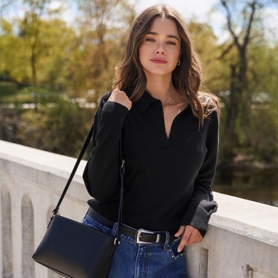 Chandail à col en mélange de coton et cachemire - Noir JF