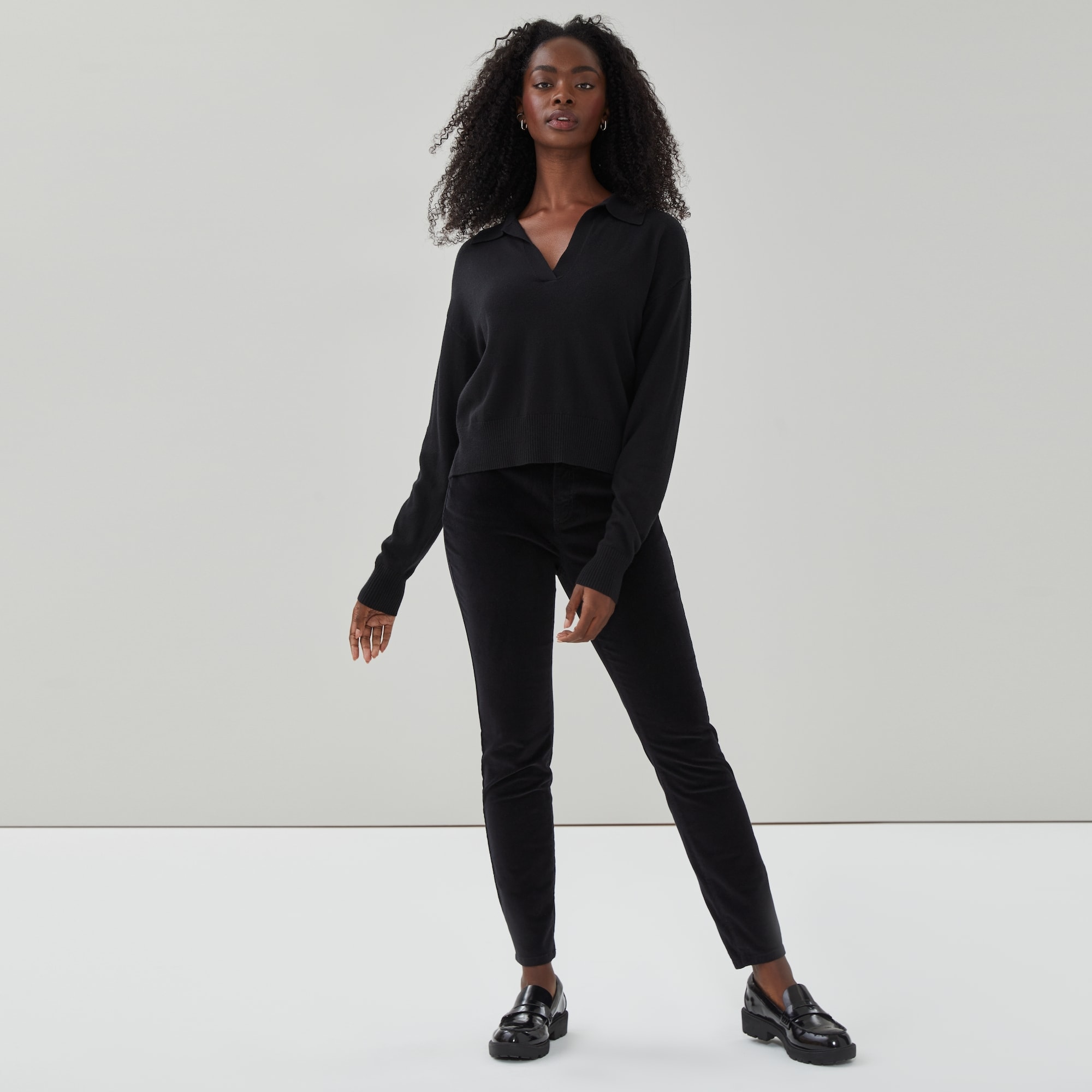 Cotton Cashmere Collared Sweater in JF Black from Joe Fresh